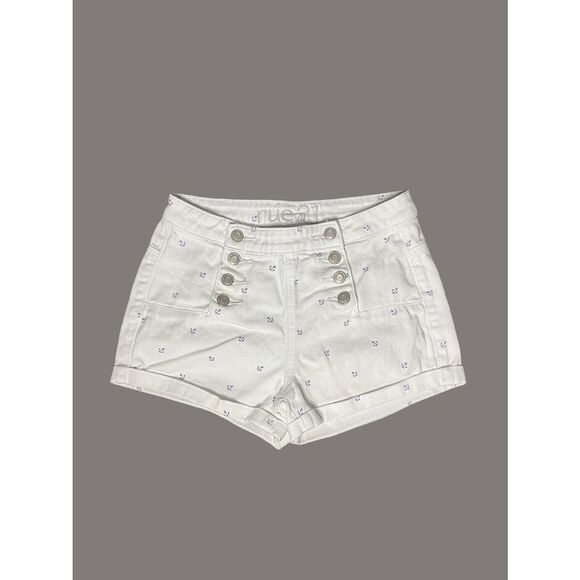 Rue 21 HIGH WAISTED NAUTICAL‎ ANCHOR PRINT DENIM SHORTS SIZE 1/2 - Picture 1 of 6